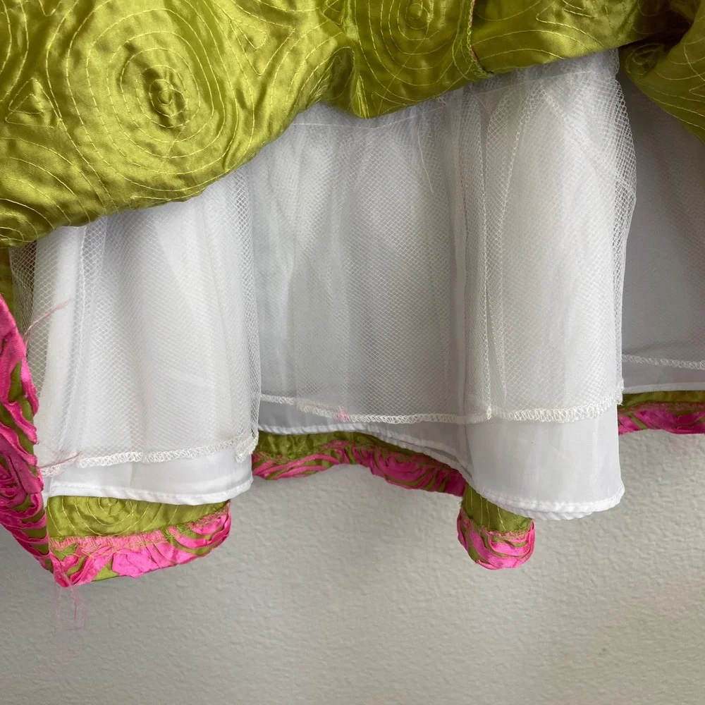 Rare Too Kids Size 5 Pink Lime Green Rosette Party Dress Easter 3D Floral Sash‎